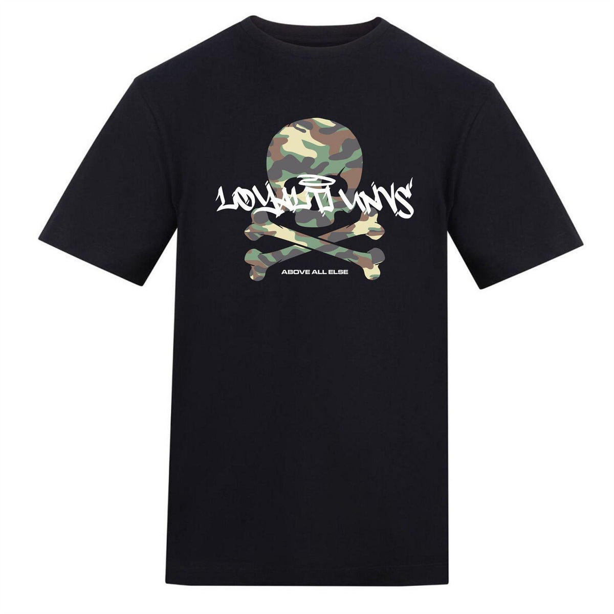Black - Front - Loyalti Mens Skull And Crossbones Cotton Camo T-Shirt