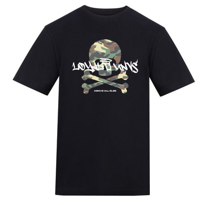 Black - Front - Loyalti Mens Skull And Crossbones Cotton Camo T-Shirt