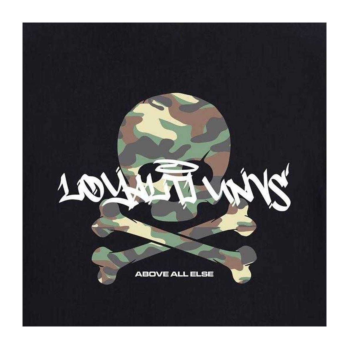 Black - Side - Loyalti Mens Skull And Crossbones Cotton Camo T-Shirt