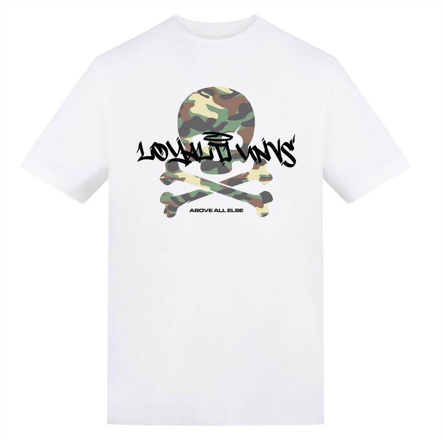 White - Front - Loyalti Mens Skull And Crossbones Cotton Camo T-Shirt