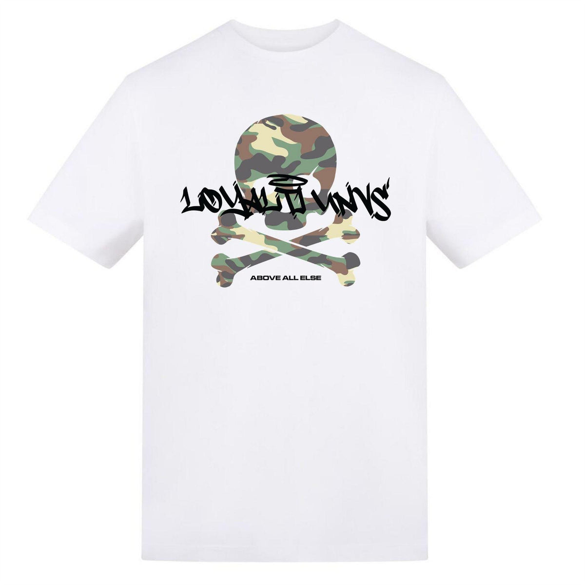 White - Front - Loyalti Mens Skull And Crossbones Cotton Camo T-Shirt