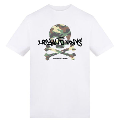 White - Front - Loyalti Mens Skull And Crossbones Cotton Camo T-Shirt