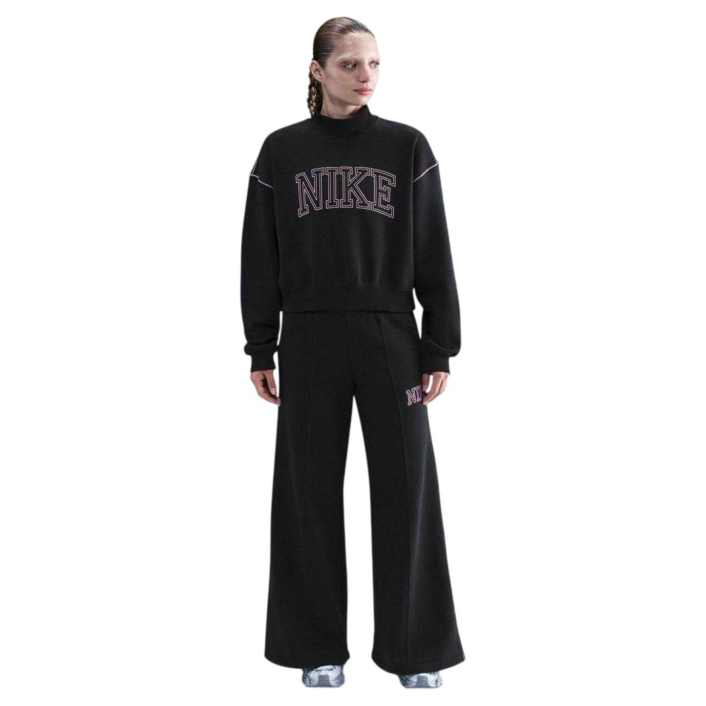 Black-Pink - Lifestyle - Nike Womens-Ladies Phoenix Speed Embroidered Logo Sweatshirt