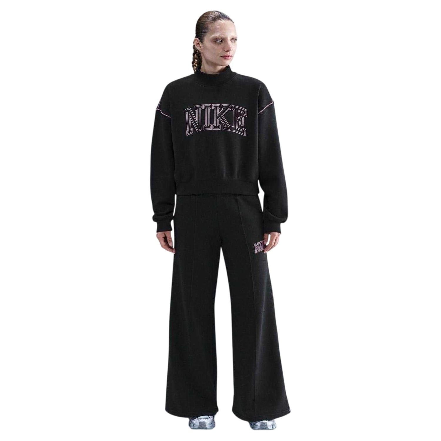 Black-Pink - Lifestyle - Nike Womens-Ladies Phoenix Speed Embroidered Logo Sweatshirt
