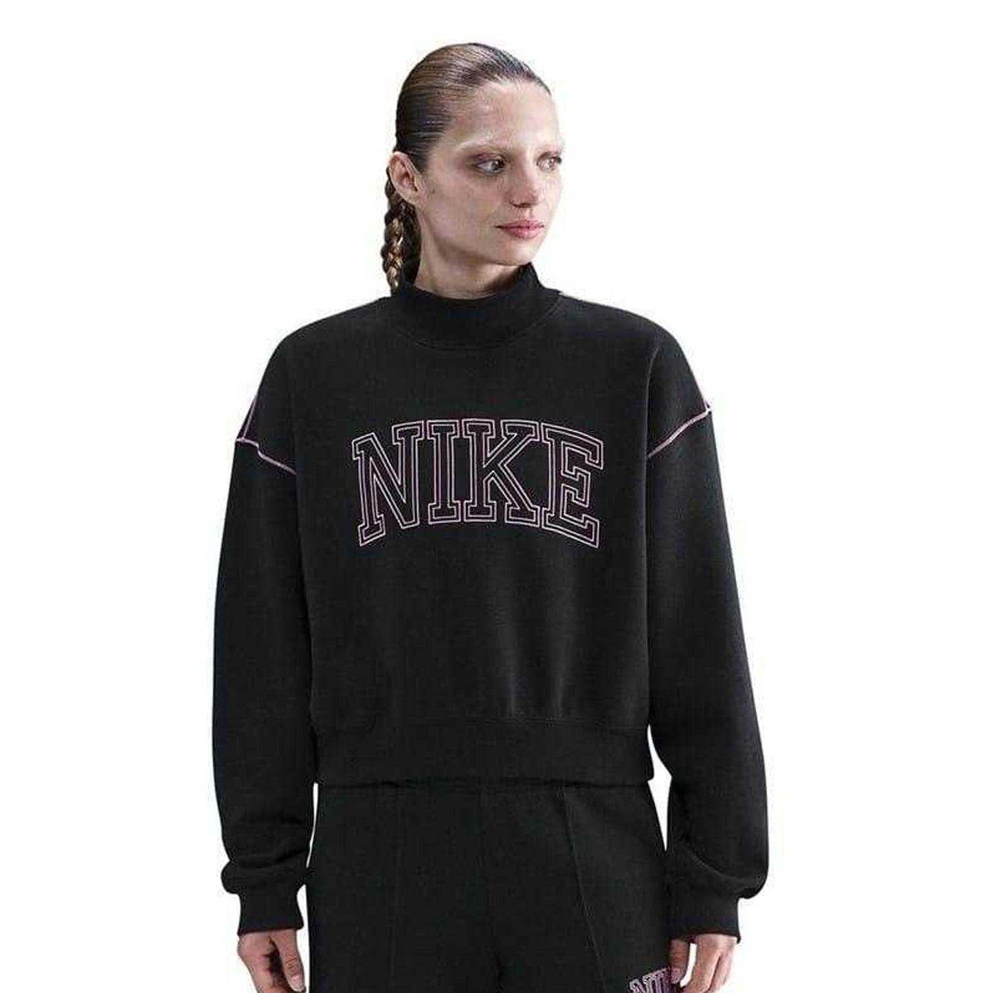 Black-Pink - Front - Nike Womens-Ladies Phoenix Speed Embroidered Logo Sweatshirt