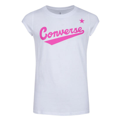 White - Front - Converse Girls Logo Cotton T-Shirt