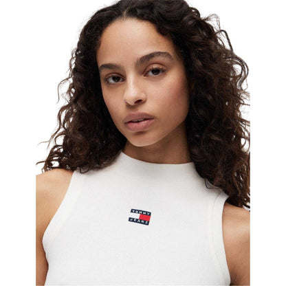 White - Side - Tommy Jeans Womens-Ladies Ribbed Racerback Fitted Vest Top