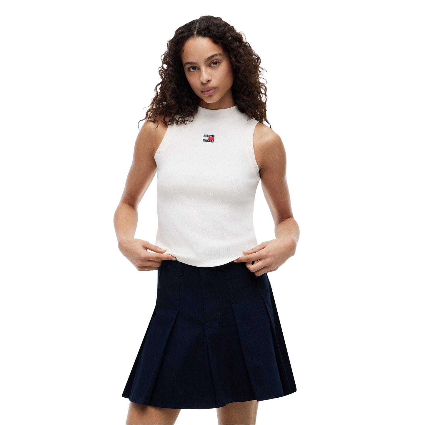 White - Lifestyle - Tommy Jeans Womens-Ladies Ribbed Racerback Fitted Vest Top