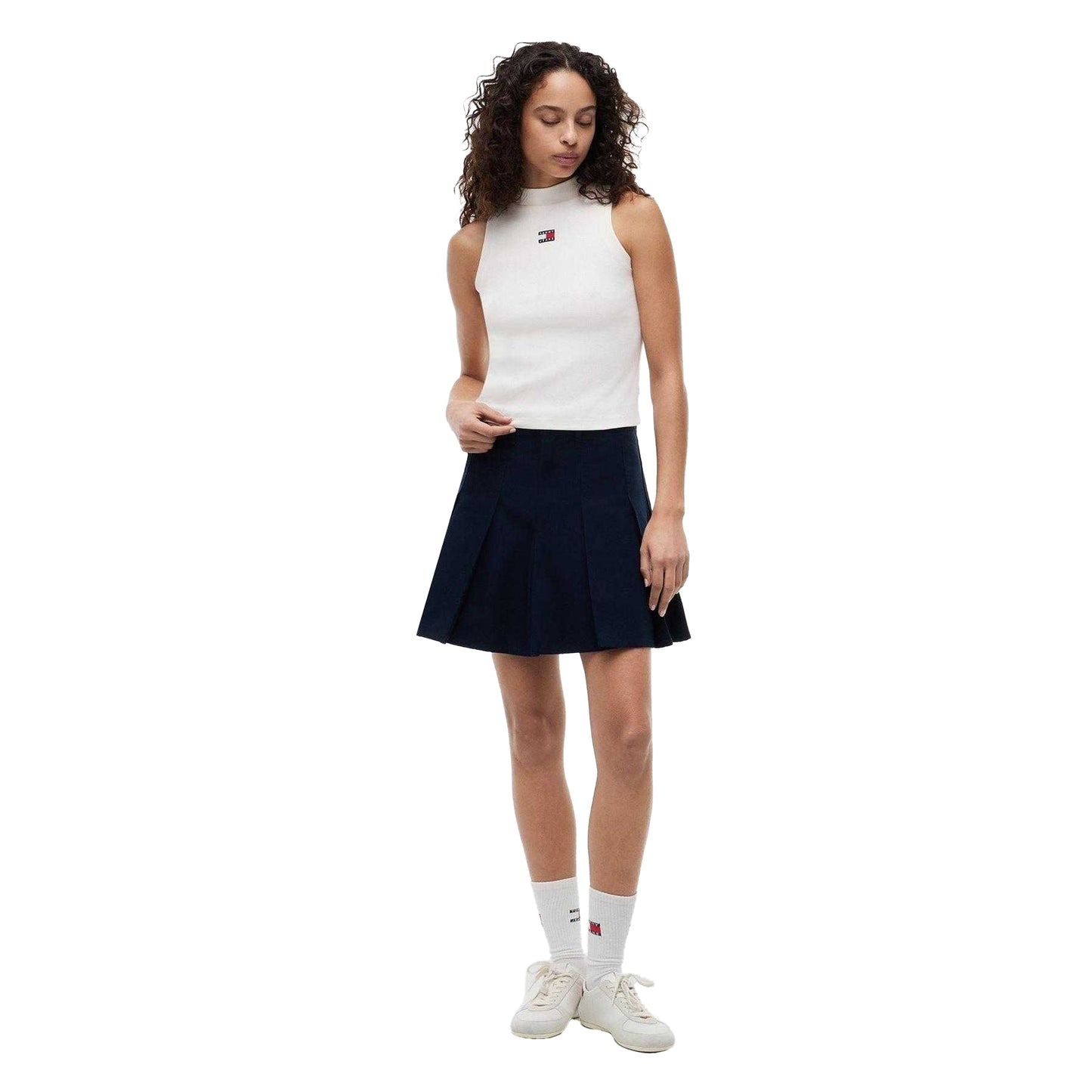 White - Pack Shot - Tommy Jeans Womens-Ladies Ribbed Racerback Fitted Vest Top