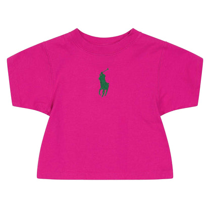 Pink - Front - Ralph Lauren Girls Embroidered Logo Cropped T-Shirt