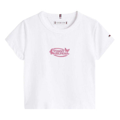 White - Front - Tommy Hilfiger Girls Butterfly T-Shirt