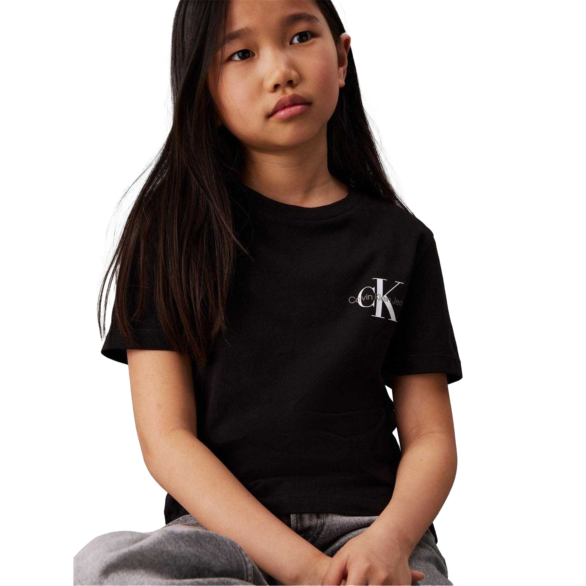 Black - Side - Calvin Klein Childrens-Kids Monogram T-Shirt