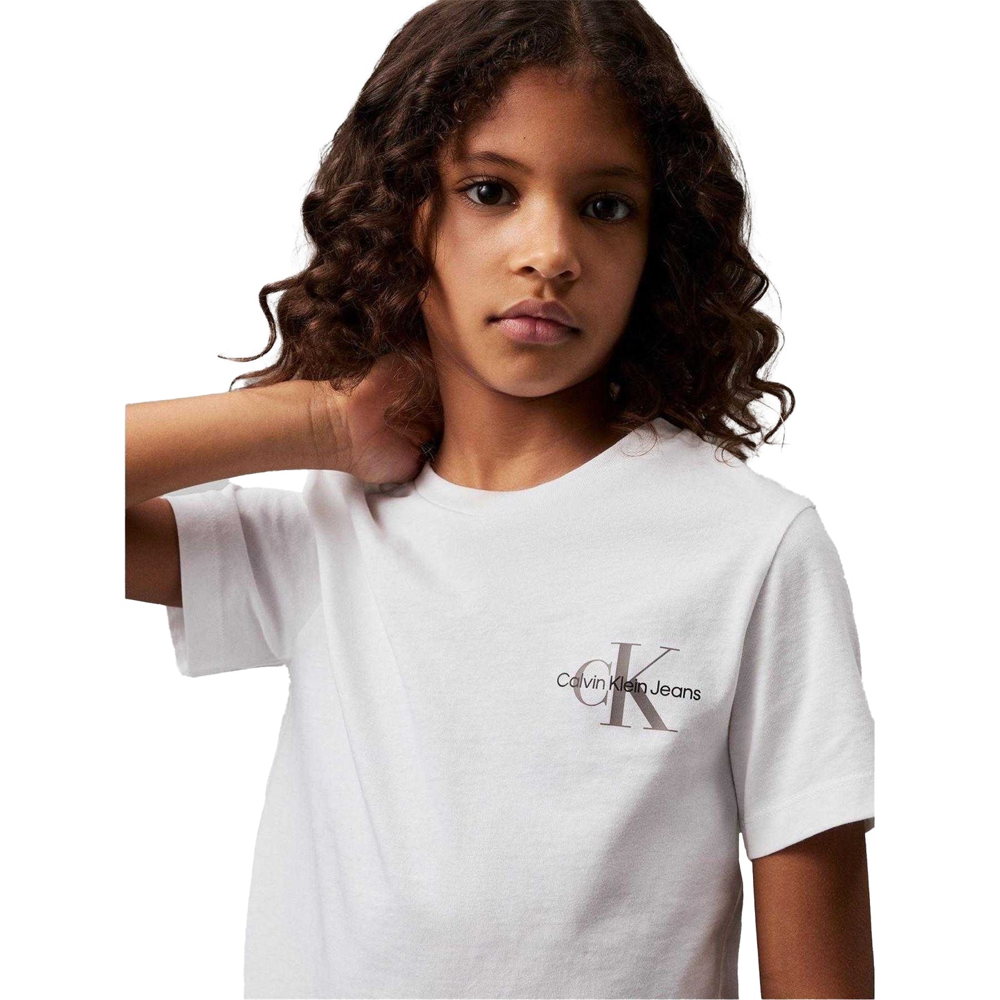 White - Side - Calvin Klein Childrens-Kids Monogram T-Shirt