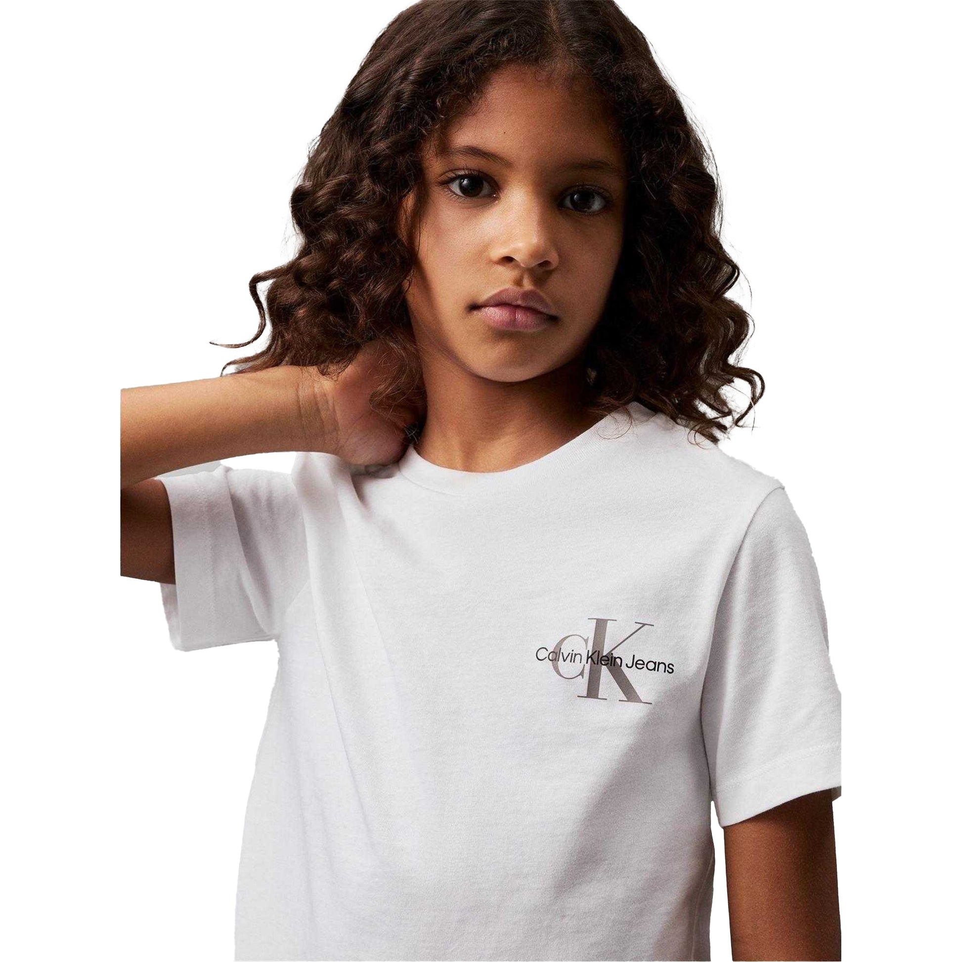 White - Side - Calvin Klein Childrens-Kids Monogram T-Shirt