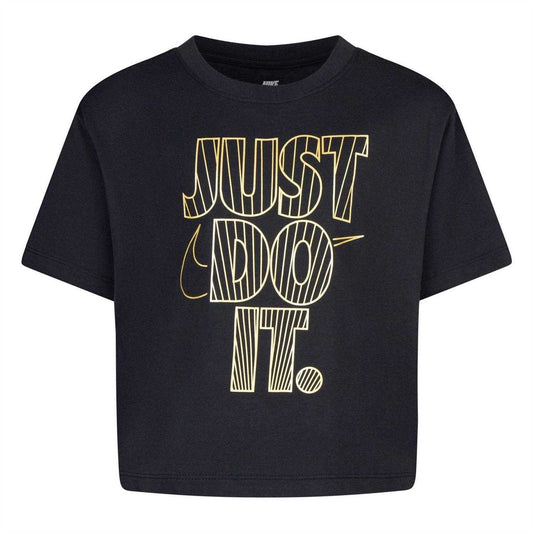 Black - Front - Nike Girls Just Do It Metallic Cropped Boxy T-Shirt