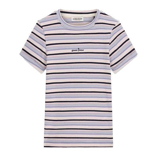 Ocean Blue - Front - Guess Womens-Ladies Striped Slim T-Shirt