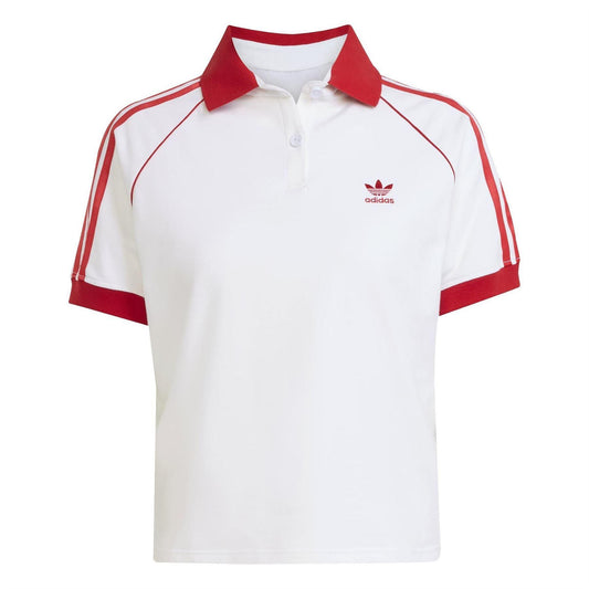 White - Front - Adidas Womens-Ladies Stripes Polo Shirt
