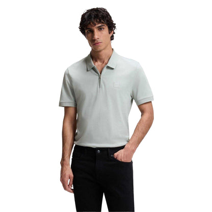 Silver - Lifestyle - Boss Mens Logo Quarter Zip Polo Shirt