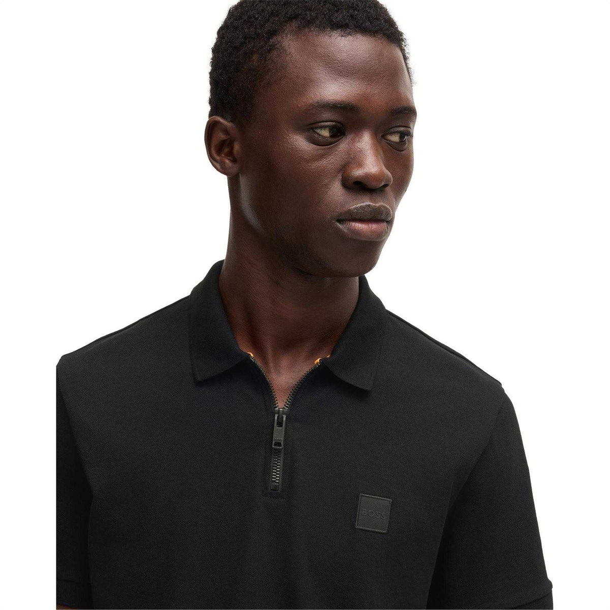 Black - Side - Boss Mens Logo Quarter Zip Polo Shirt