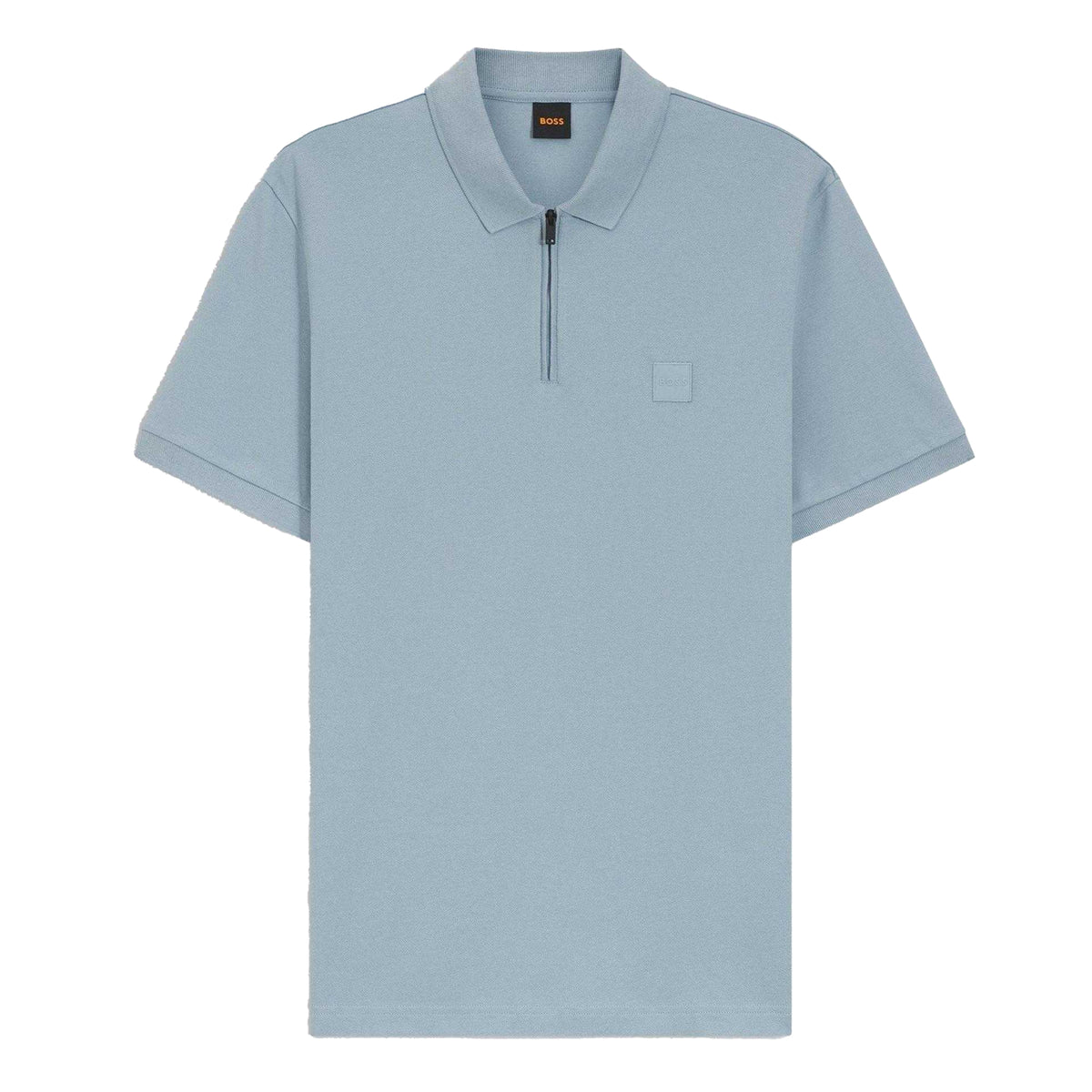 Blue - Front - Boss Mens Logo Quarter Zip Polo Shirt