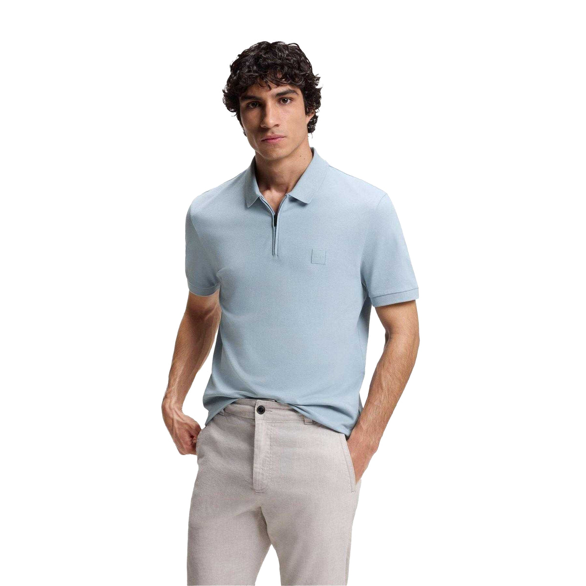 Blue - Lifestyle - Boss Mens Logo Quarter Zip Polo Shirt