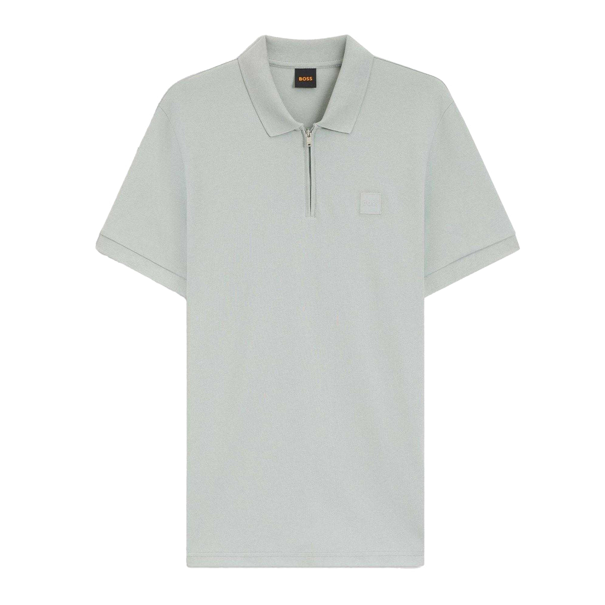 Silver - Front - Boss Mens Logo Quarter Zip Polo Shirt