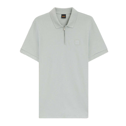 Silver - Front - Boss Mens Logo Quarter Zip Polo Shirt
