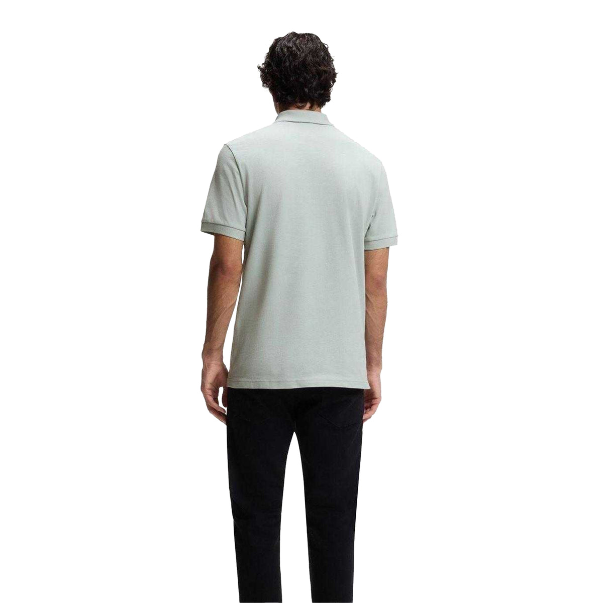 Silver - Back - Boss Mens Logo Quarter Zip Polo Shirt