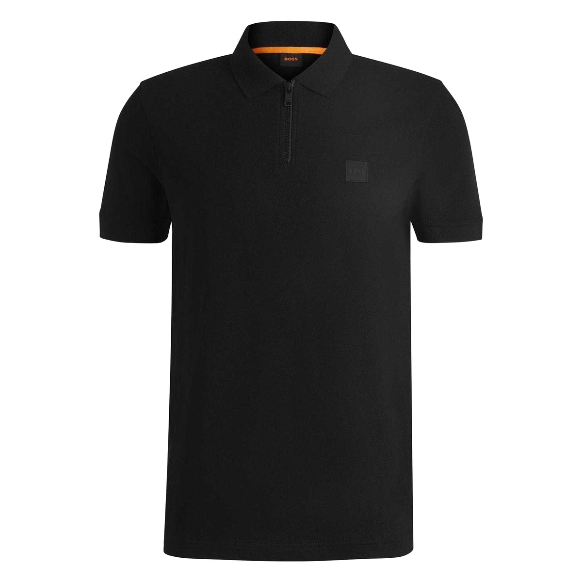 Black - Front - Boss Mens Logo Quarter Zip Polo Shirt