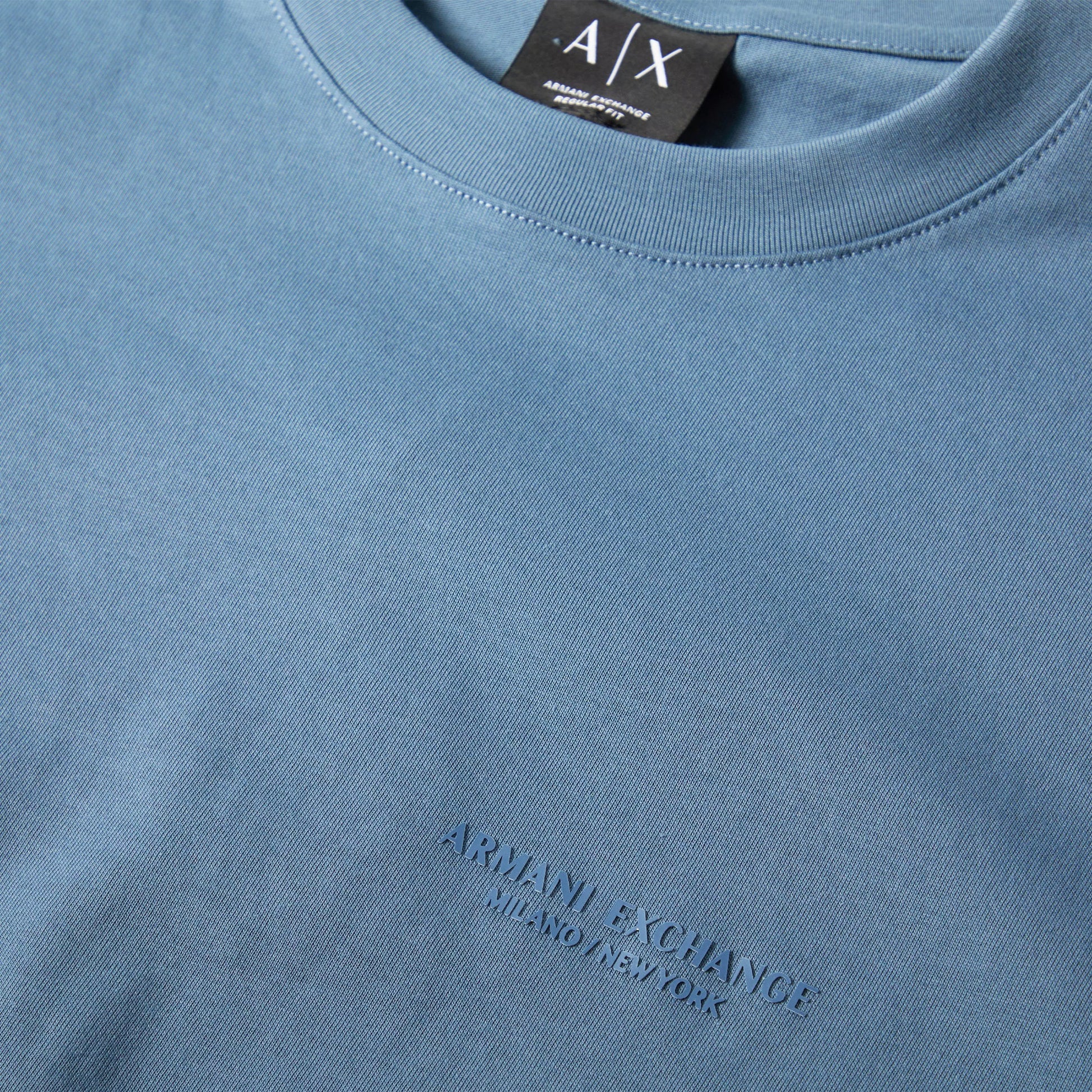 China Blue - Side - Armani Exchange Mens Plain Cotton T-Shirt