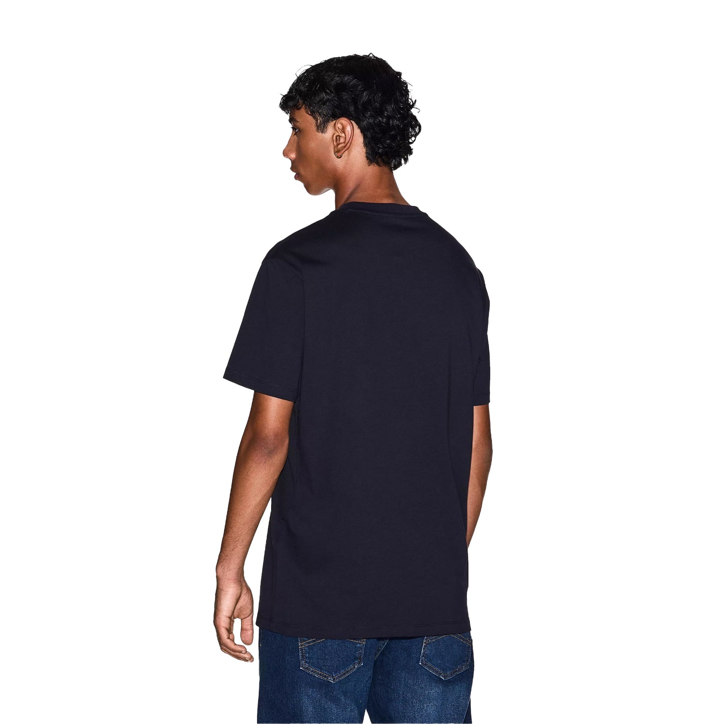 Navy - Back - Armani Exchange Mens Plain Cotton T-Shirt