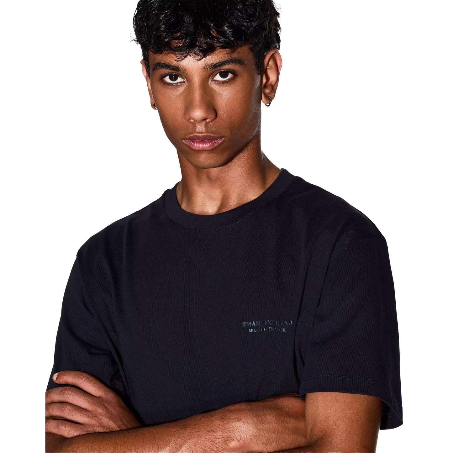 Navy - Side - Armani Exchange Mens Plain Cotton T-Shirt
