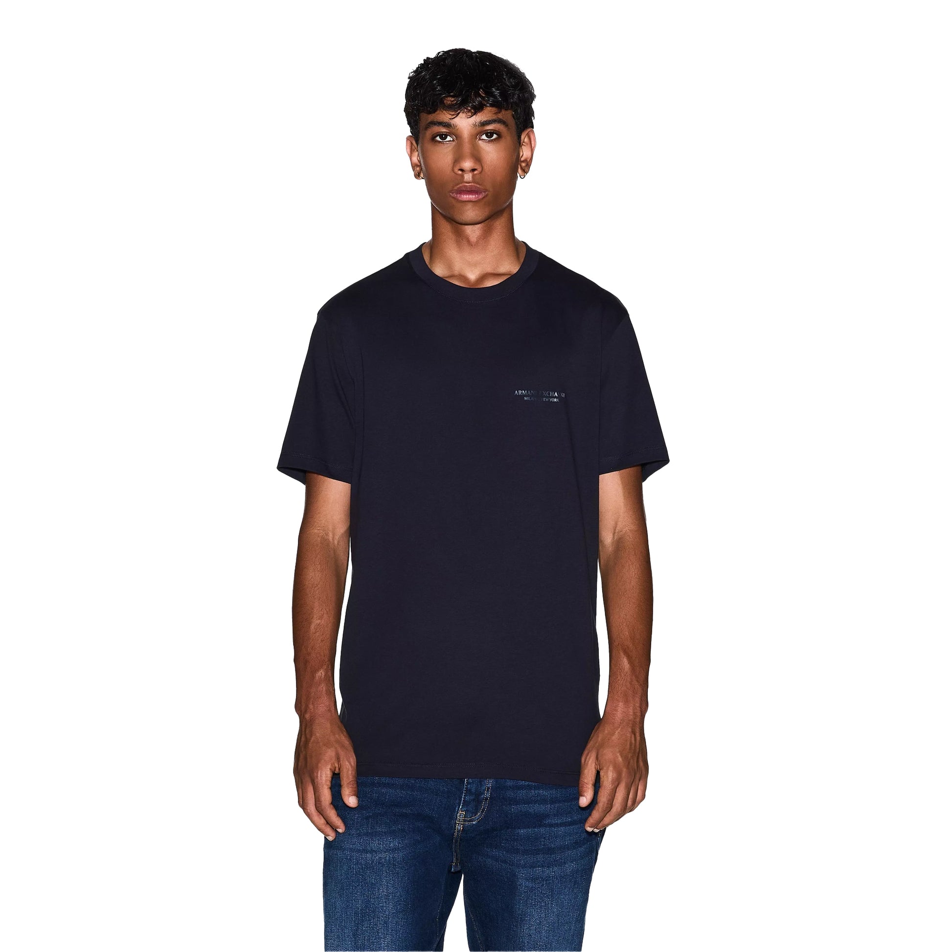 Navy - Lifestyle - Armani Exchange Mens Plain Cotton T-Shirt