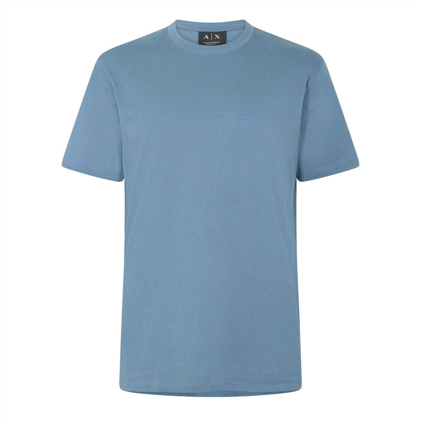 China Blue - Front - Armani Exchange Mens Plain Cotton T-Shirt