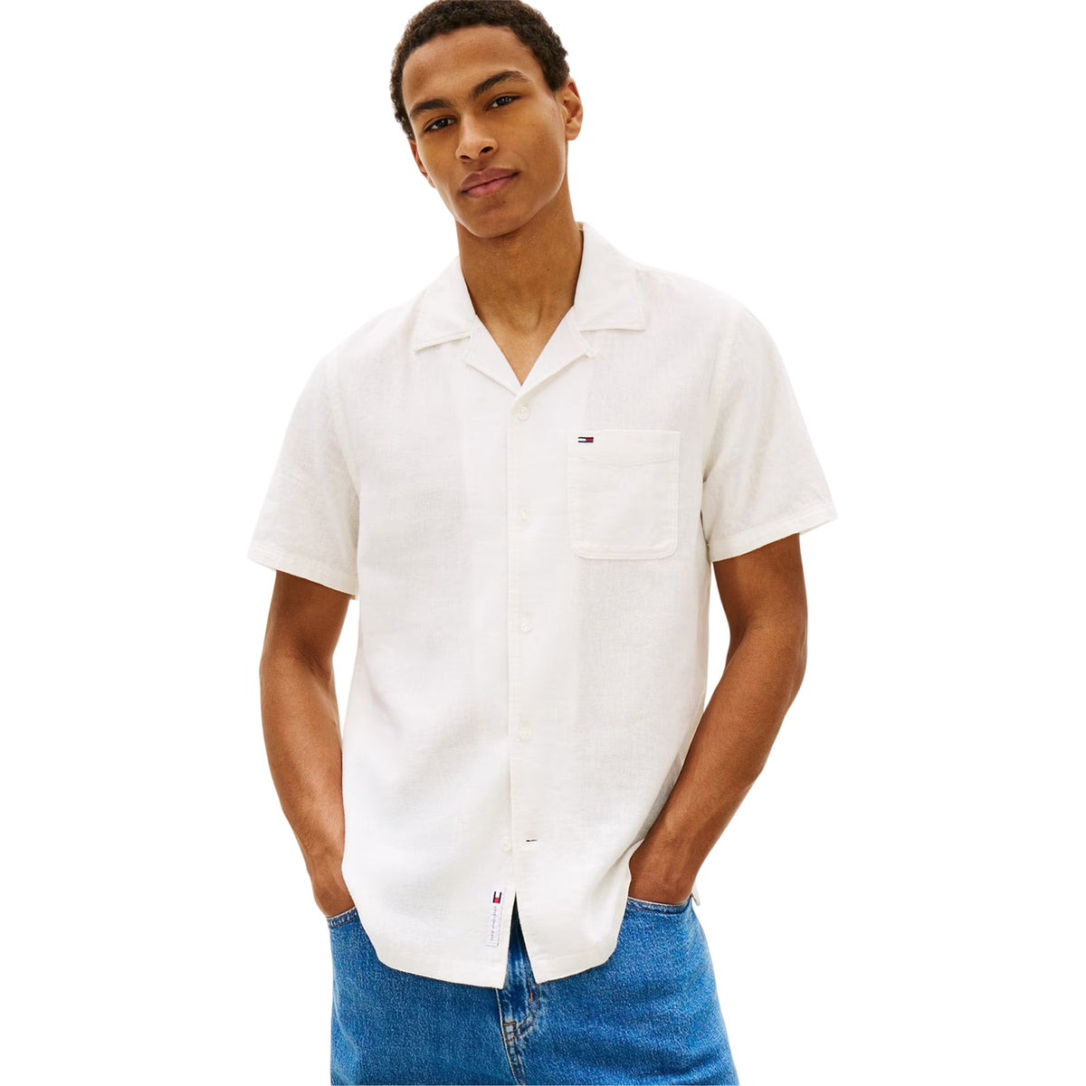 Ecru - Back - Tommy Jeans Mens Linen Short-Sleeved Shirt