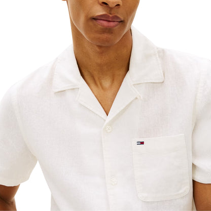 Ecru - Side - Tommy Jeans Mens Linen Short-Sleeved Shirt