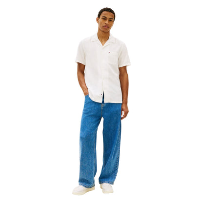 Ecru - Lifestyle - Tommy Jeans Mens Linen Short-Sleeved Shirt