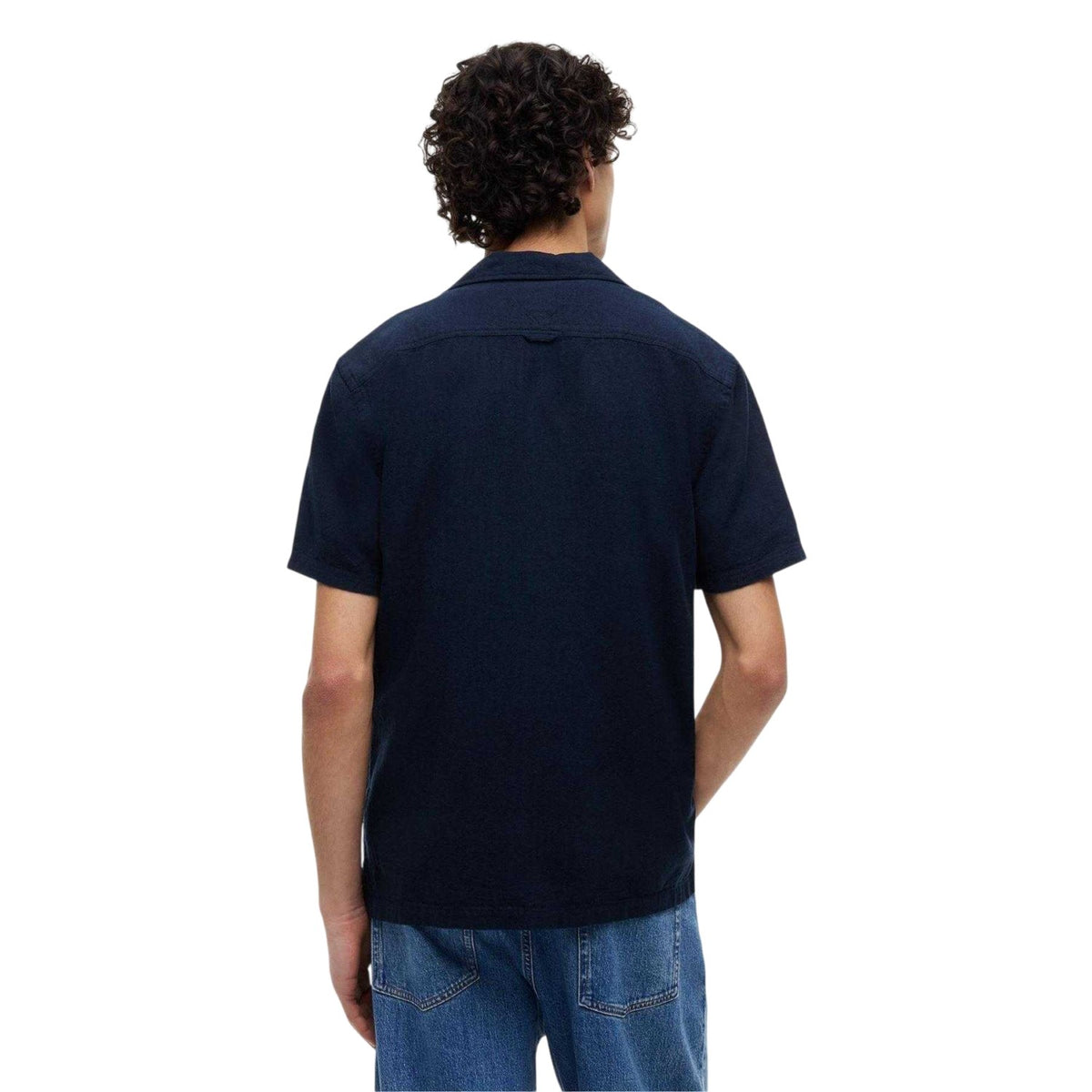 Dark Navy - Back - Tommy Jeans Mens Linen Short-Sleeved Shirt