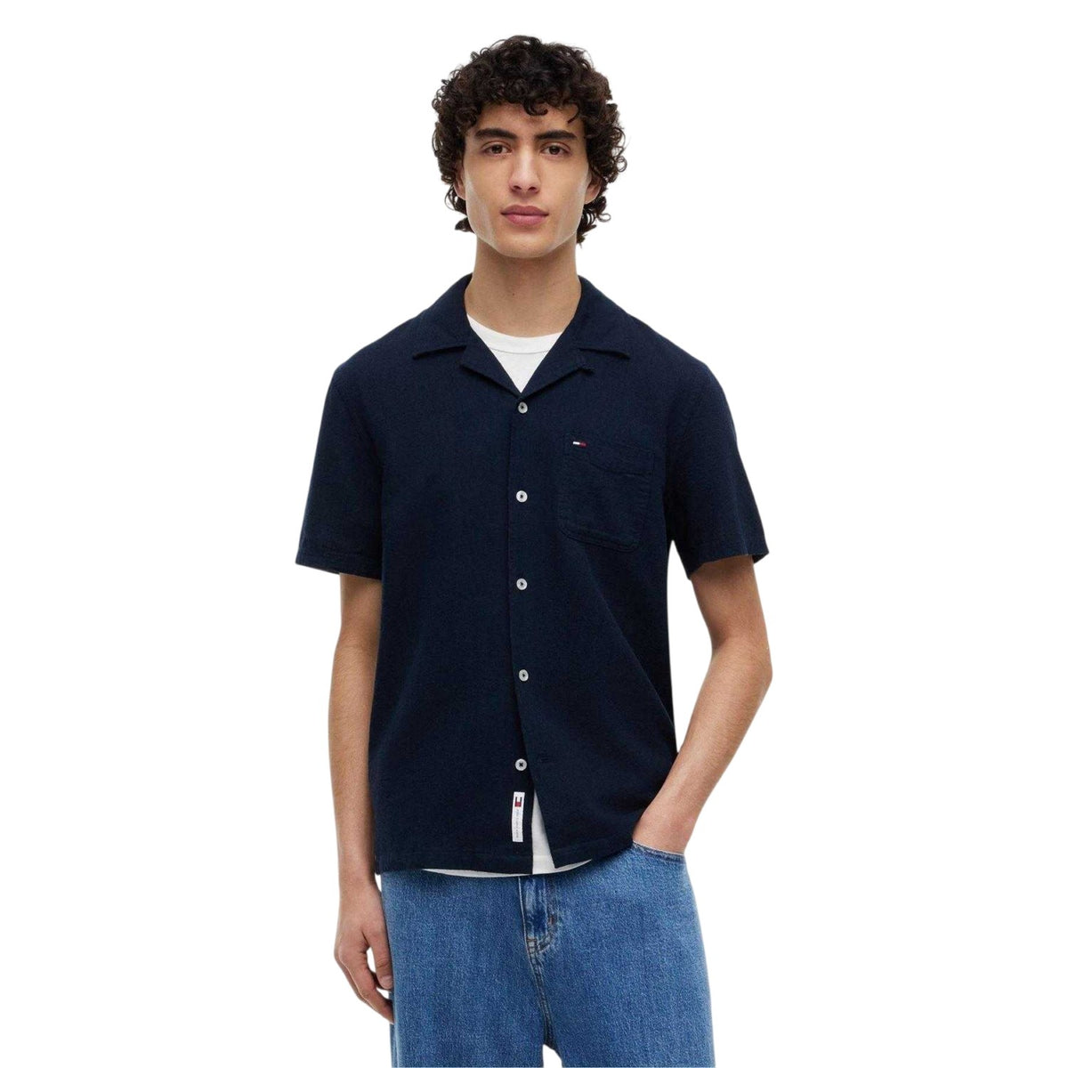 Dark Navy - Side - Tommy Jeans Mens Linen Short-Sleeved Shirt