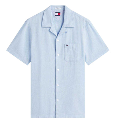 Sweet Blue - Front - Tommy Jeans Mens Linen Short-Sleeved Shirt