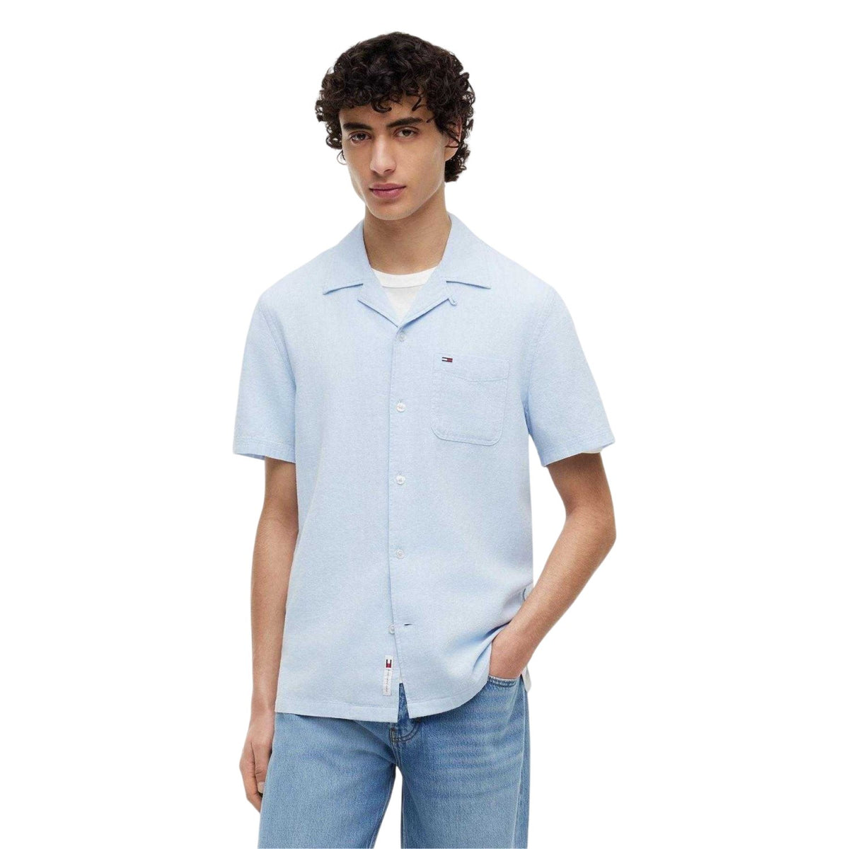 Sweet Blue - Side - Tommy Jeans Mens Linen Short-Sleeved Shirt