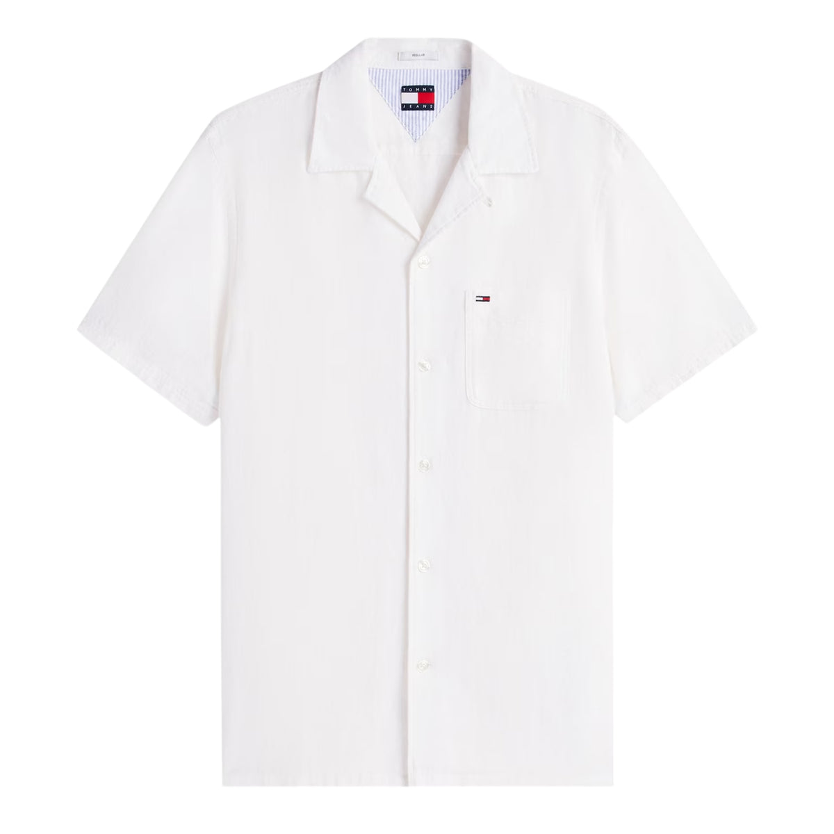 Ecru - Front - Tommy Jeans Mens Linen Short-Sleeved Shirt