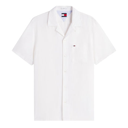 Ecru - Front - Tommy Jeans Mens Linen Short-Sleeved Shirt