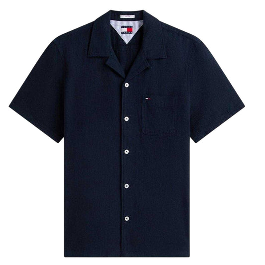 Dark Navy - Front - Tommy Jeans Mens Linen Short-Sleeved Shirt