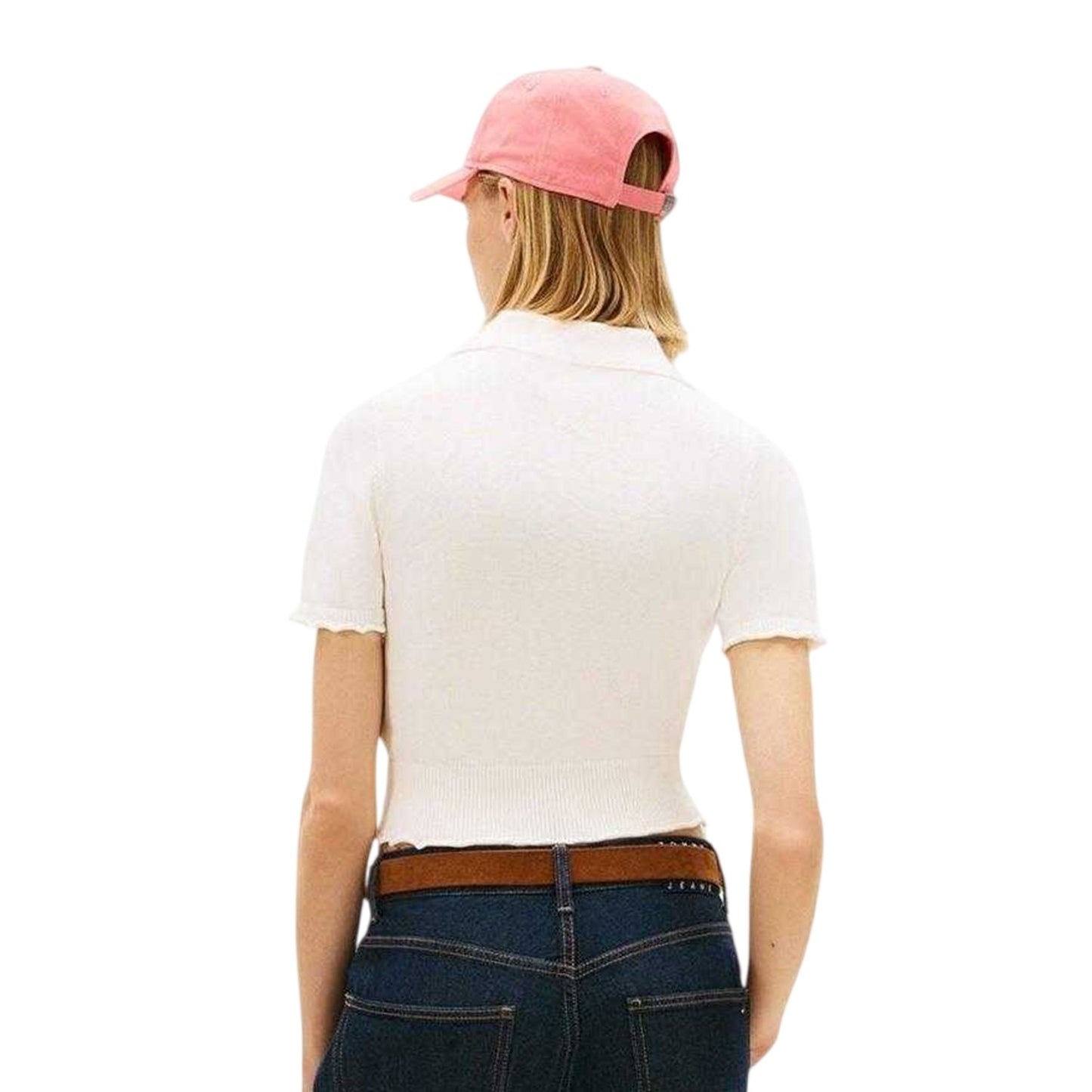 White - Back - Tommy Jeans Womens-Ladies Logo Polo Shirt