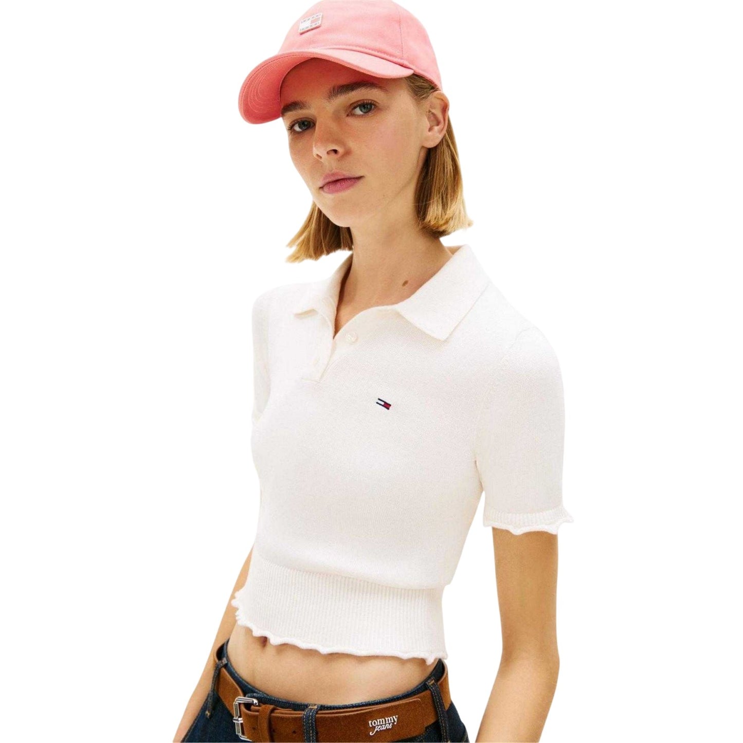 White - Lifestyle - Tommy Jeans Womens-Ladies Logo Polo Shirt