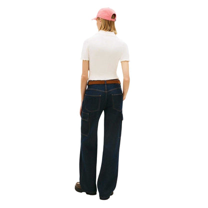 White - Close up - Tommy Jeans Womens-Ladies Logo Polo Shirt