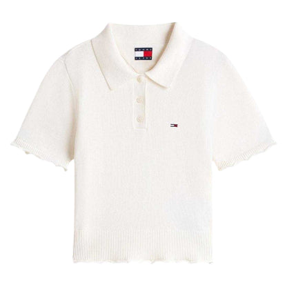 White - Front - Tommy Jeans Womens-Ladies Logo Polo Shirt