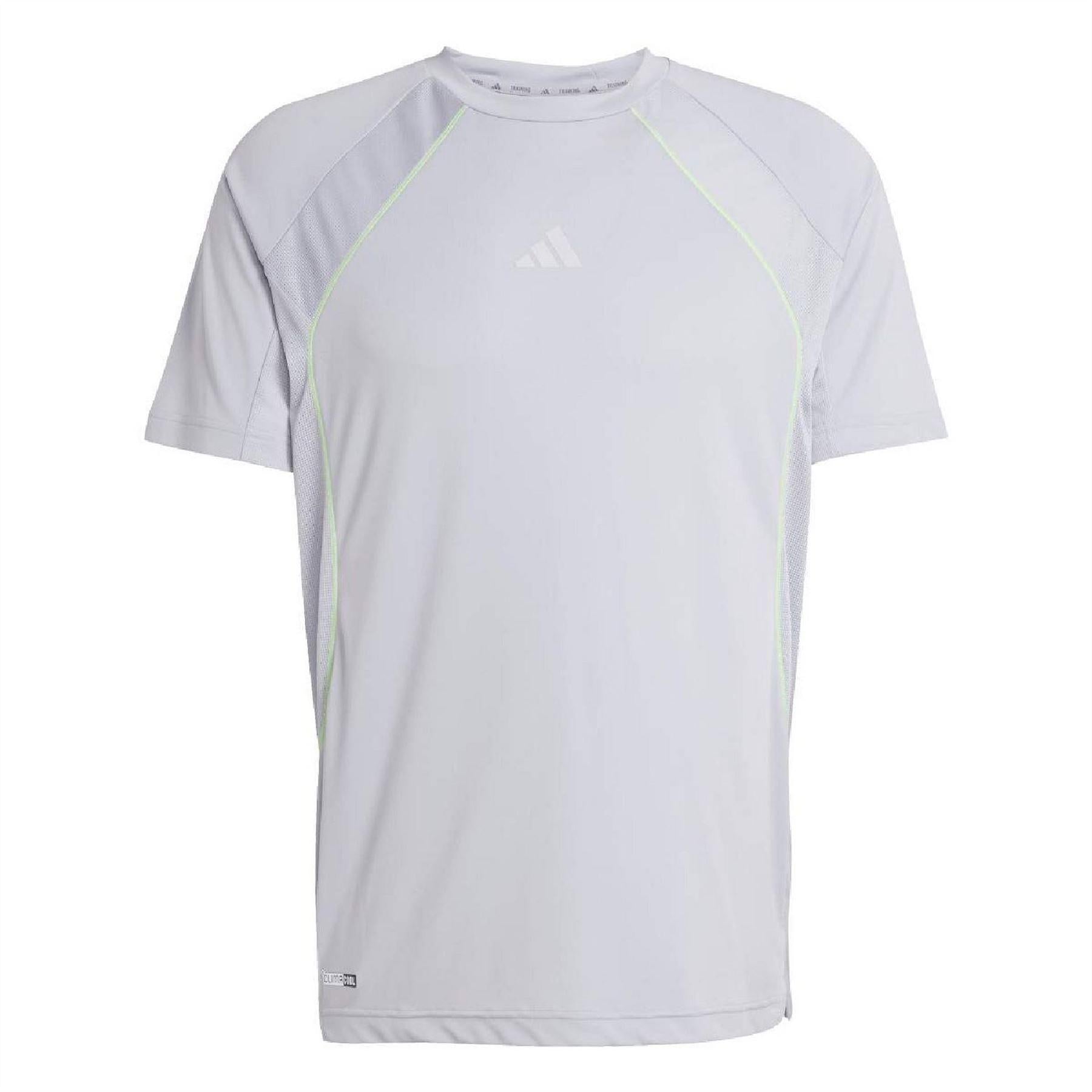 Silver - Front - Adidas Mens Logo Climacool T-Shirt
