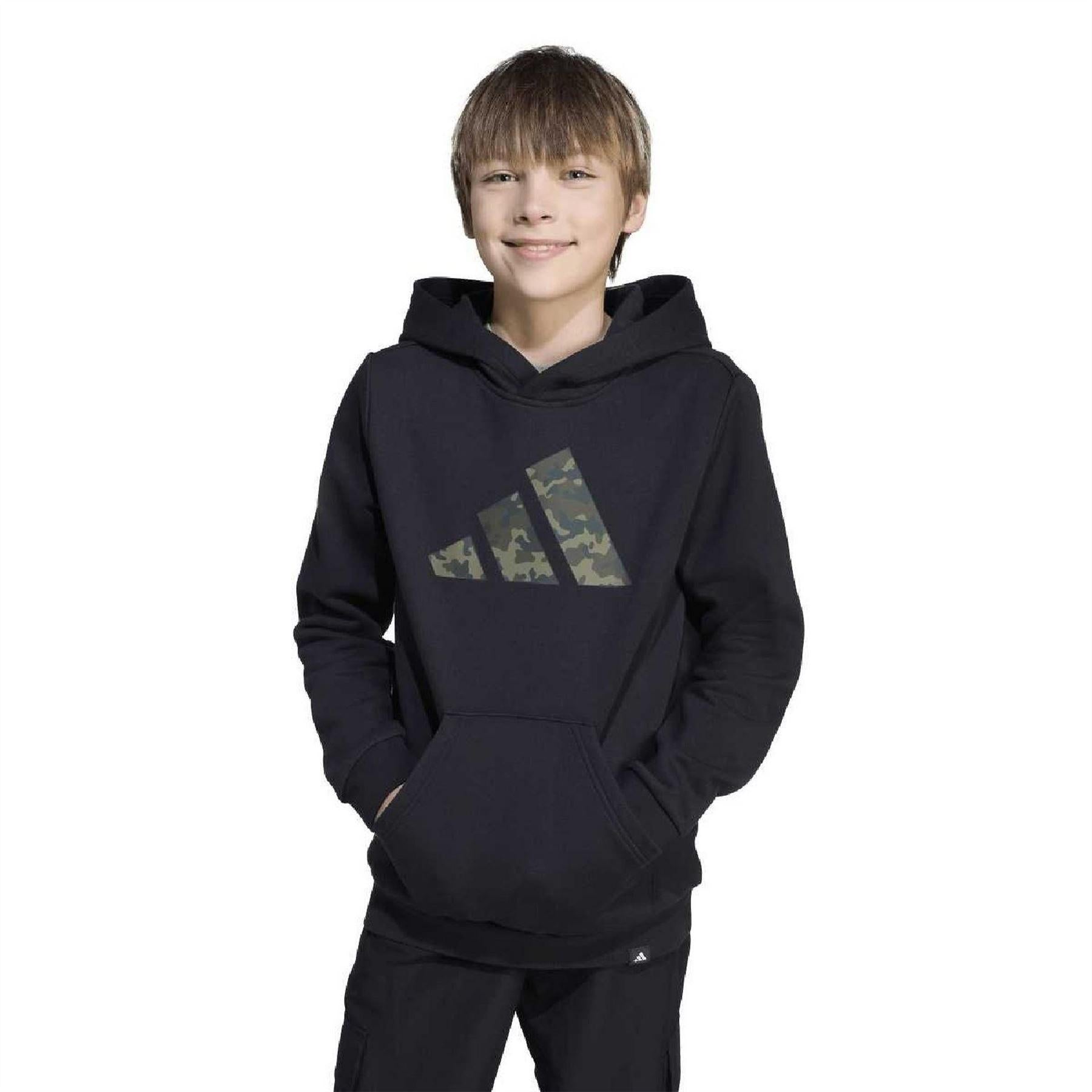 Black - Lifestyle - Adidas Childrens-Kids Camo Logo Hoodie